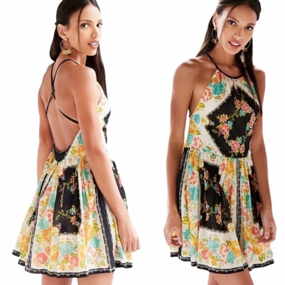 🌸 Bonita High-Neck Print Mini Dress in Black by Ecote at Urban Outfitters